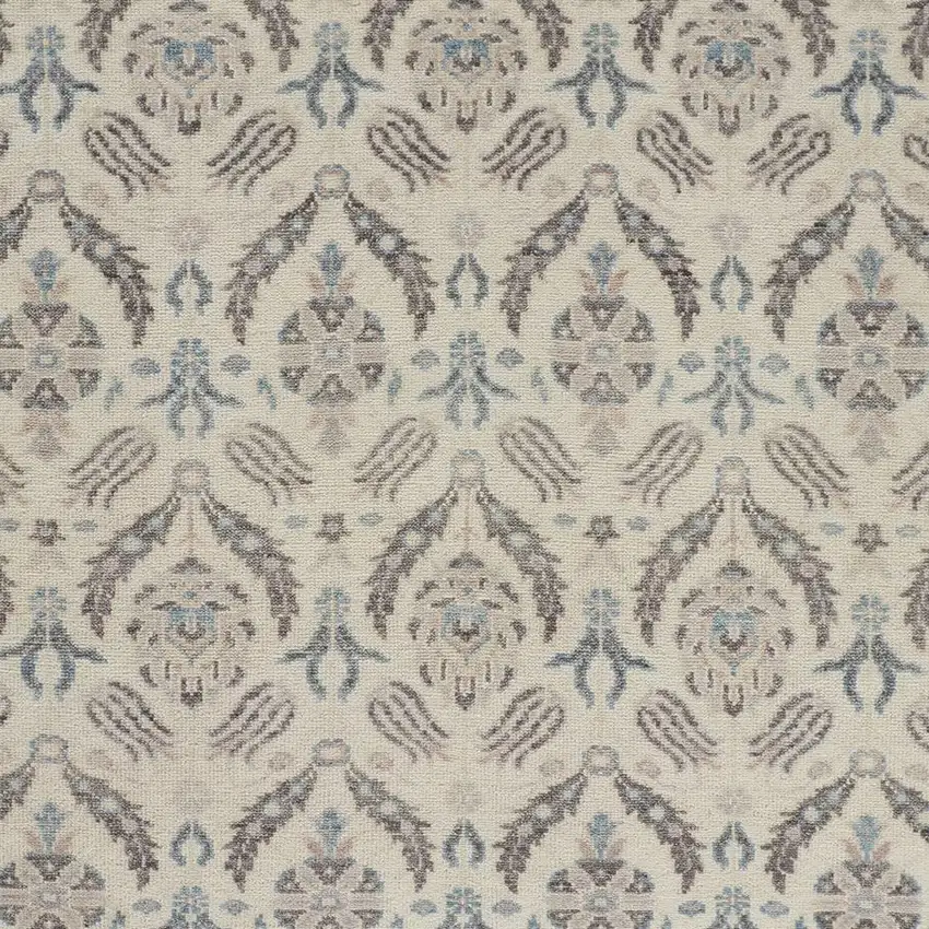 Gray and Ivory Wool Floral Hand Knotted Area Rug Photo 7