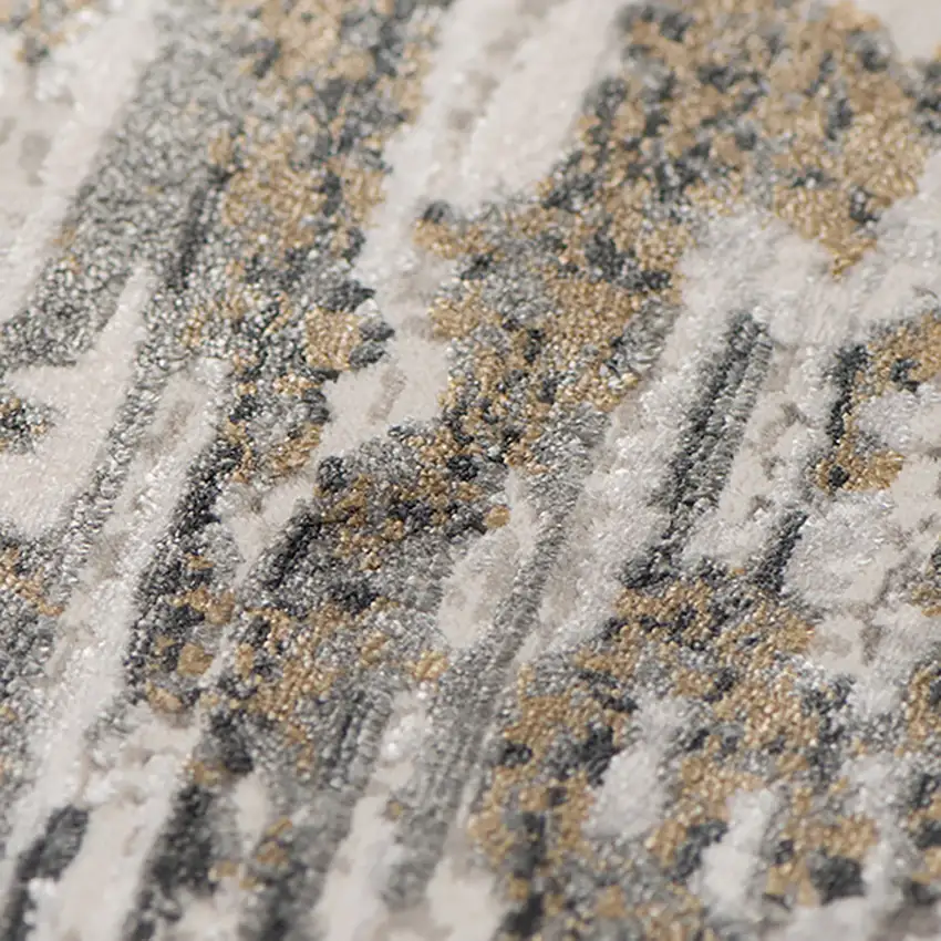 Ivory Gray And Brown Abstract Area Rug With Fringe Photo 7