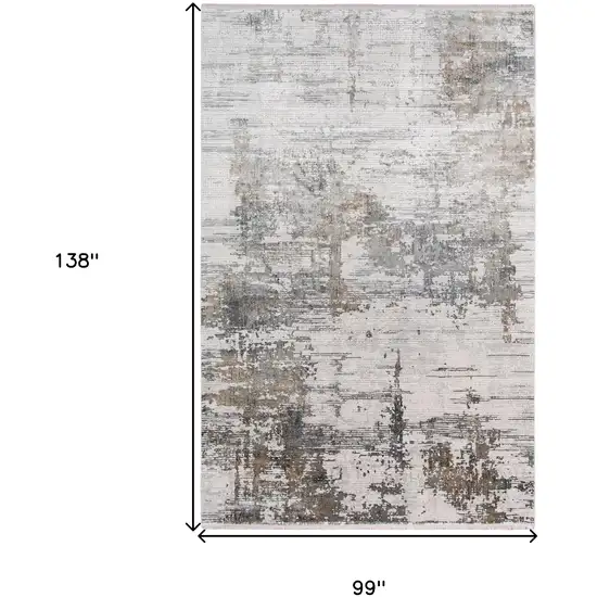 Ivory Gray And Brown Abstract Area Rug With Fringe Photo 3