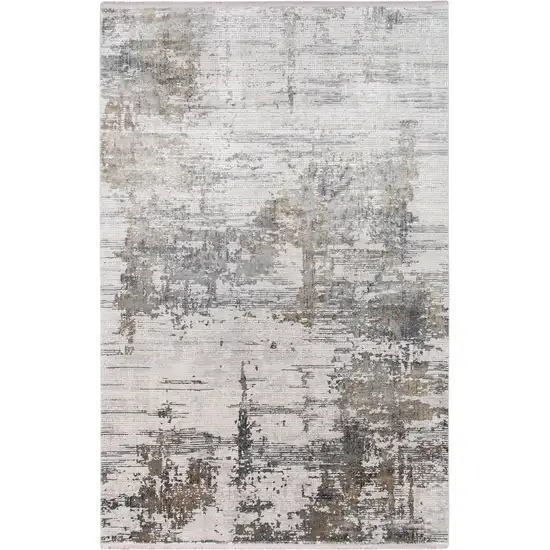Ivory Gray And Brown Abstract Area Rug With Fringe Photo 6