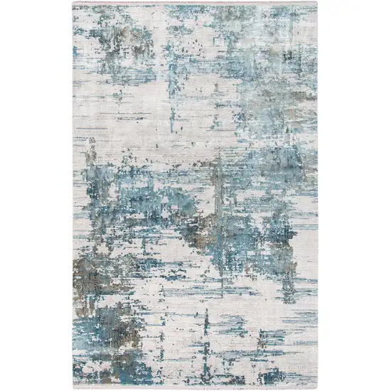 Ivory Gray And Brown Abstract Area Rug With Fringe Photo 7