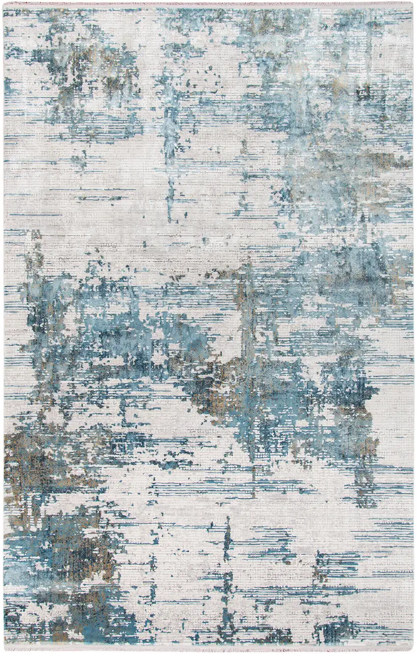 Ivory Gray And Brown Abstract Area Rug With Fringe Photo 7