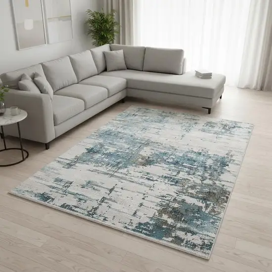 Ivory Gray And Brown Abstract Area Rug With Fringe Photo 1