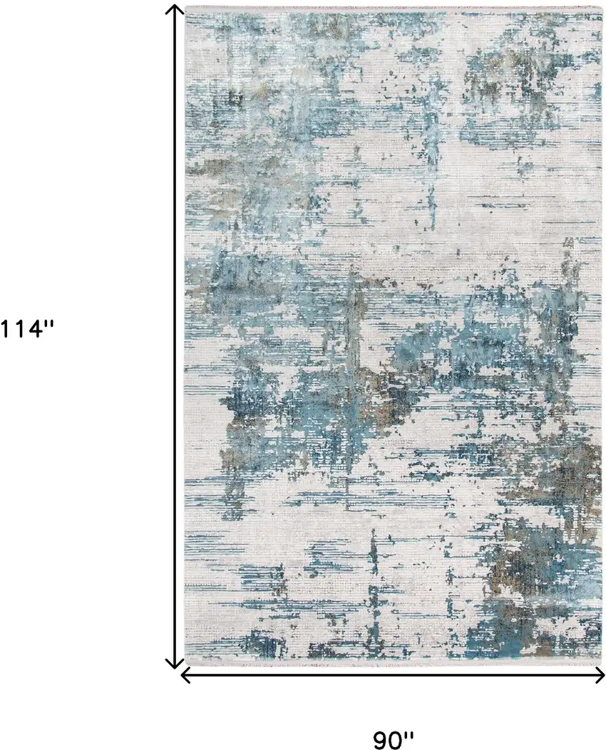 Ivory Gray And Brown Abstract Area Rug With Fringe Photo 3