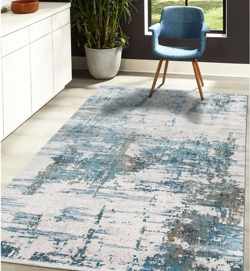 Ivory Gray And Brown Abstract Area Rug With Fringe Photo 9