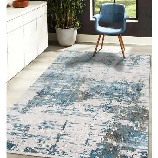 Ivory Gray And Brown Abstract Area Rug With Fringe Photo 8