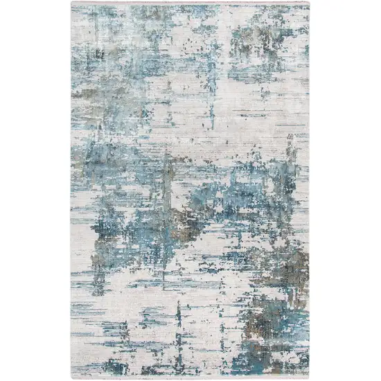 Ivory Gray And Brown Abstract Area Rug With Fringe Photo 2