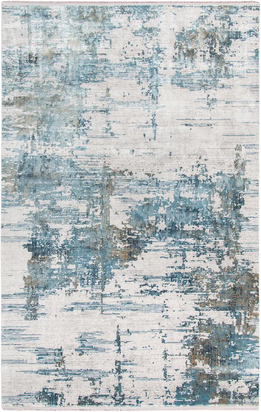 Ivory Gray And Brown Abstract Area Rug With Fringe Photo 2