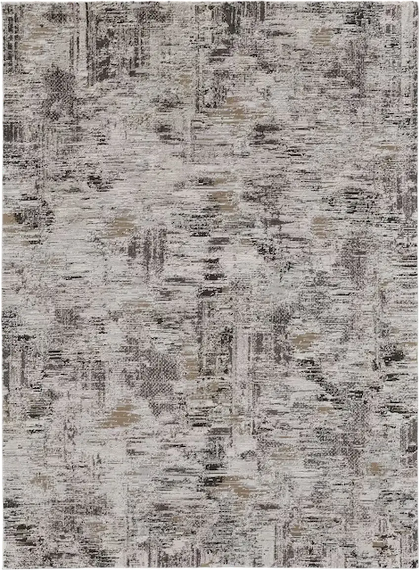 Gray and Ivory Abstract Power Loom Distressed Area Rug Photo 2