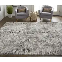 Photo of Ivory Gray And Brown Abstract Power Loom Distressed Stain Resistant Area Rug