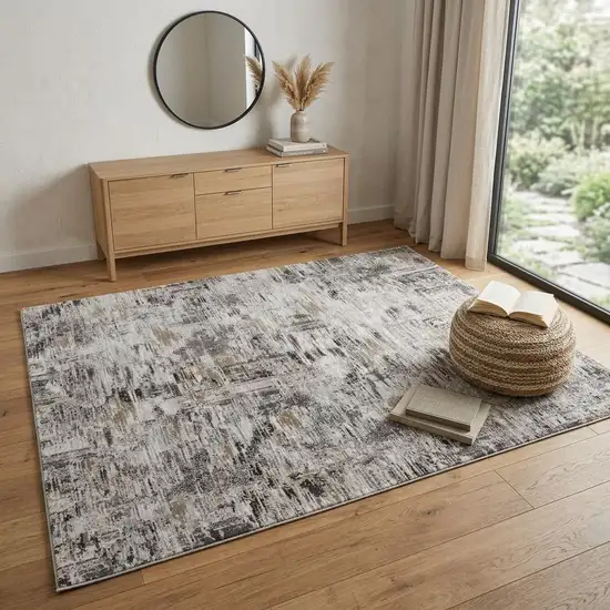 Gray Ivory And Brown Abstract Distressed Area Rug Photo 1