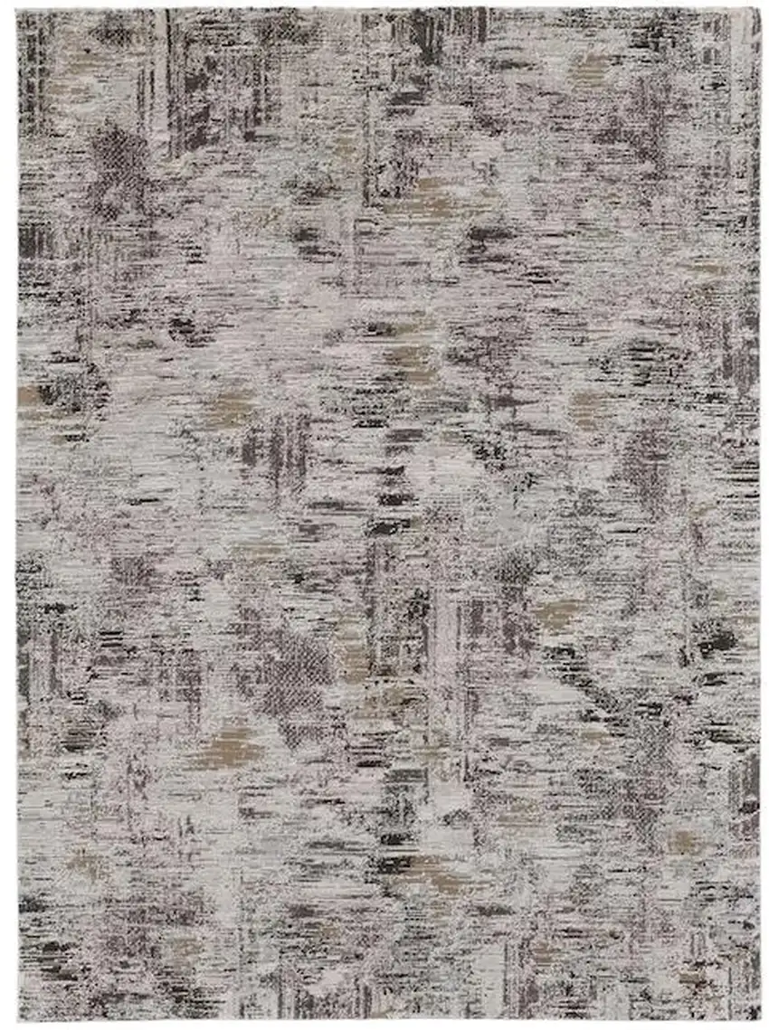 Gray Ivory And Brown Abstract Distressed Area Rug Photo 2