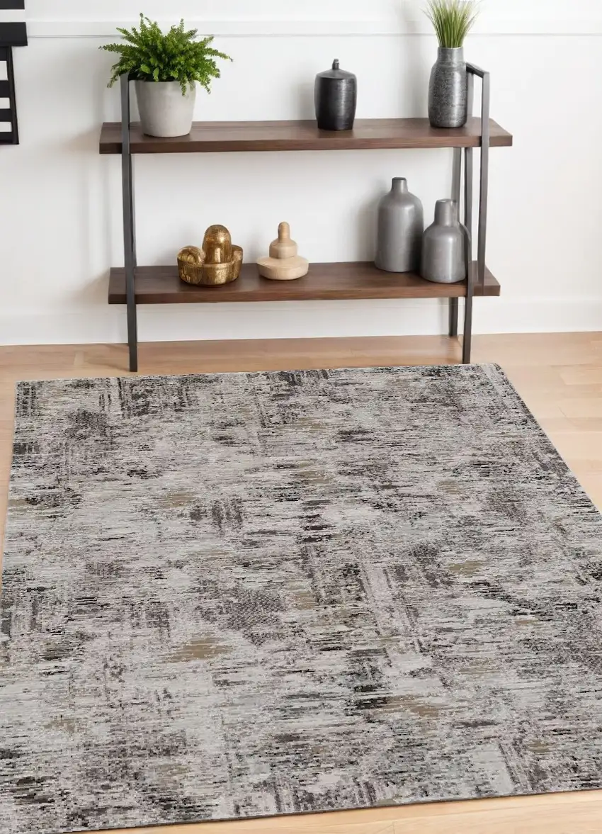 Gray and Ivory Abstract Power Loom Distressed Area Rug Photo 1