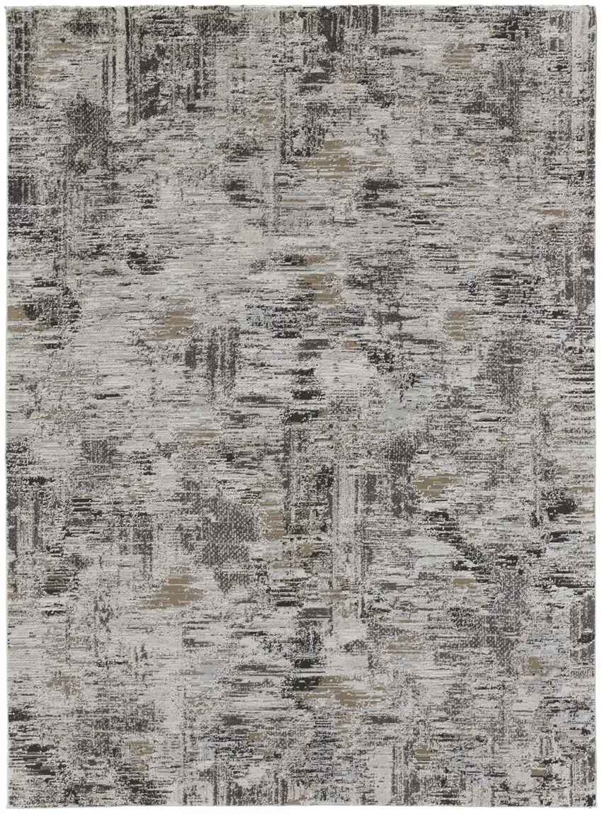 Ivory Gray And Brown Abstract Power Loom Distressed Stain Resistant Area Rug Photo 1