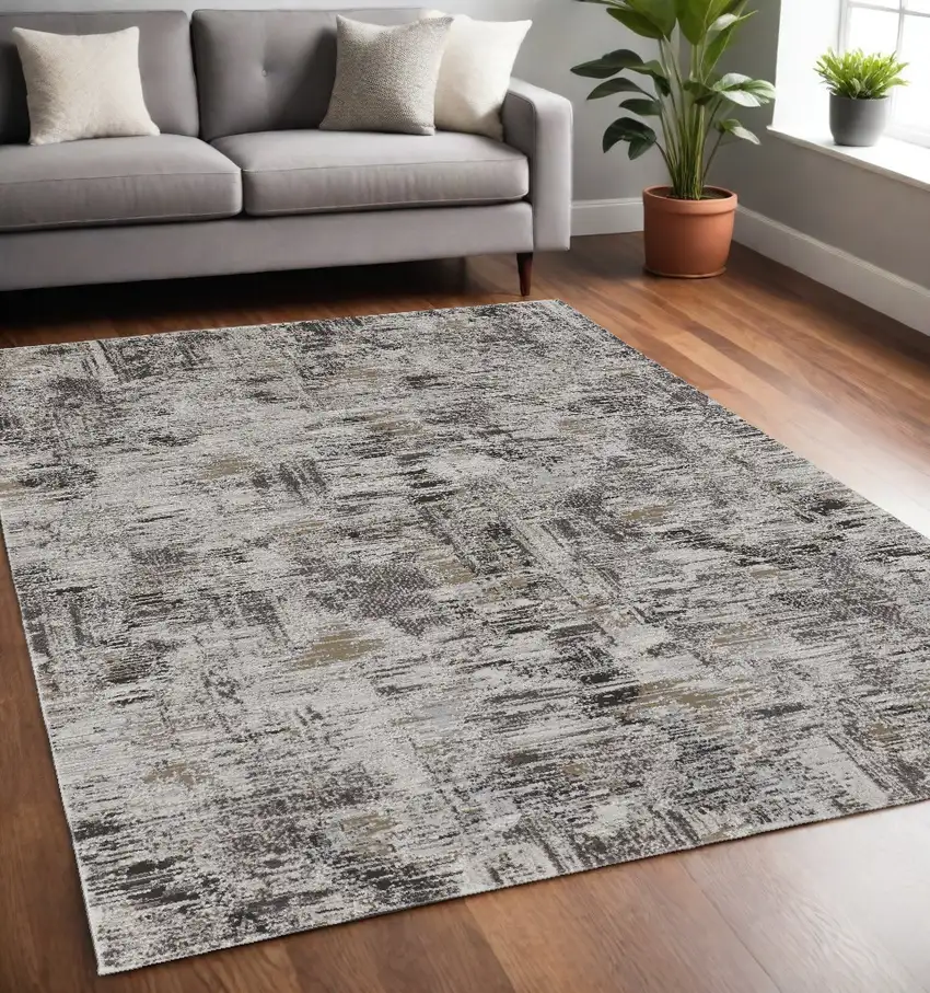 Gray and Ivory Abstract Power Loom Distressed Area Rug Photo 1