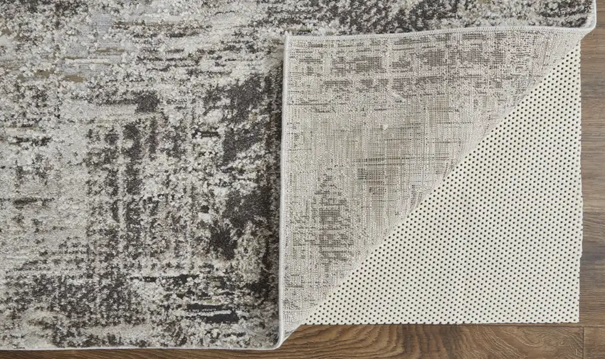 Ivory Gray And Brown Abstract Power Loom Distressed Stain Resistant Area Rug Photo 4