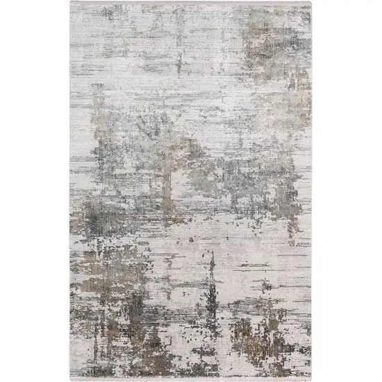 Ivory Gray And Brown Abstract Runner Rug With Fringe Photo 4