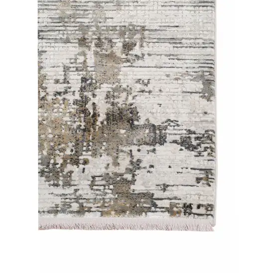 Ivory Gray And Brown Abstract Runner Rug With Fringe Photo 2