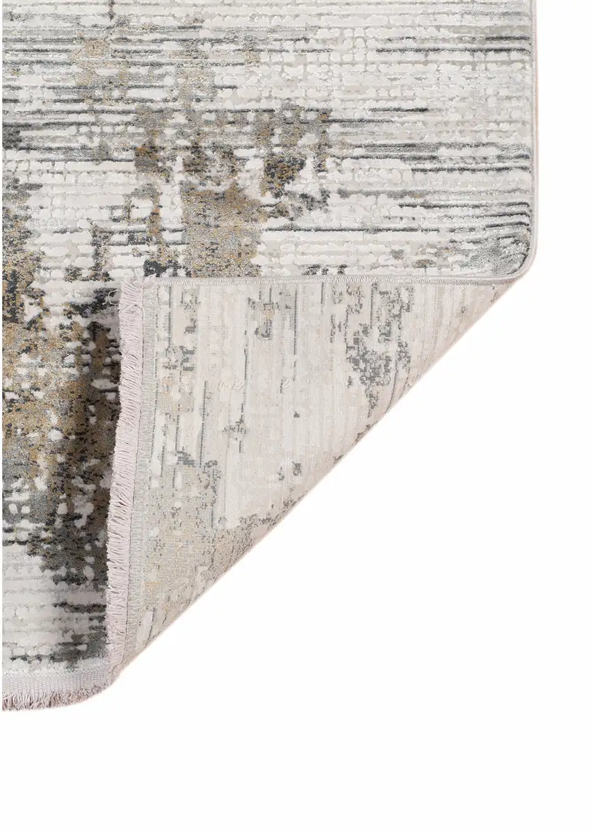 Ivory Gray And Brown Abstract Runner Rug With Fringe Photo 5