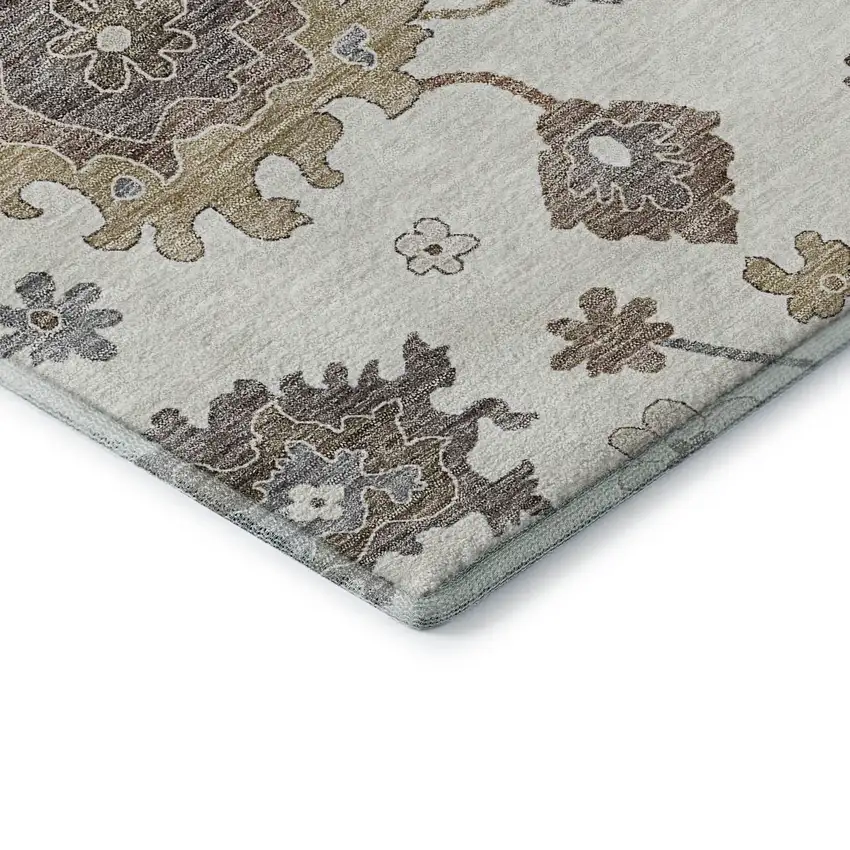 Ivory Gray And Brown Floral Medallion Washable Area Rug With UV Protection Photo 7