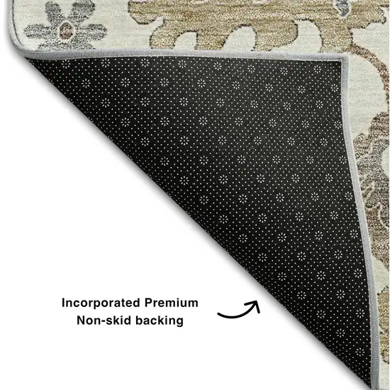 Ivory Gray And Brown Floral Medallion Washable Area Rug With UV Protection Photo 6