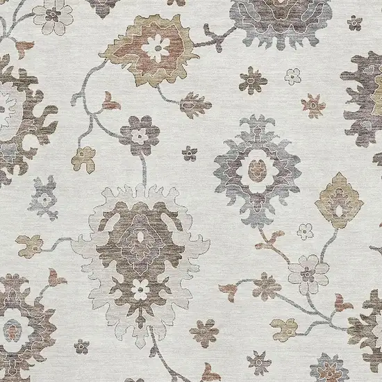 Ivory Gray And Brown Floral Medallion Washable Area Rug With UV Protection Photo 3