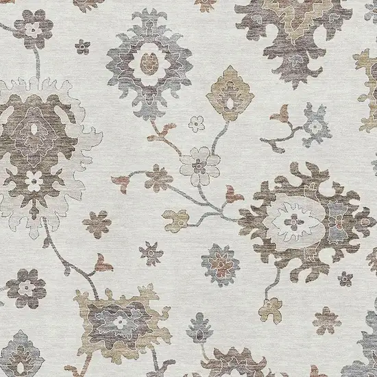 Ivory Gray And Brown Floral Medallion Washable Area Rug With UV Protection Photo 3