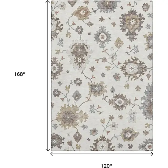 Ivory Gray And Brown Floral Medallion Washable Area Rug With UV Protection Photo 3