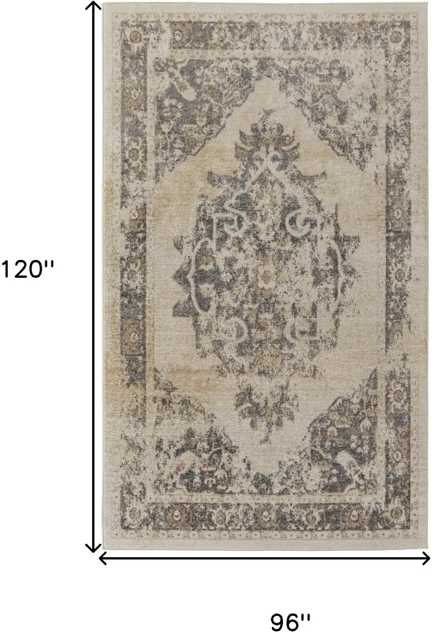 Ivory Gray And Brown Floral Power Loom Distressed Area Rug Photo 10