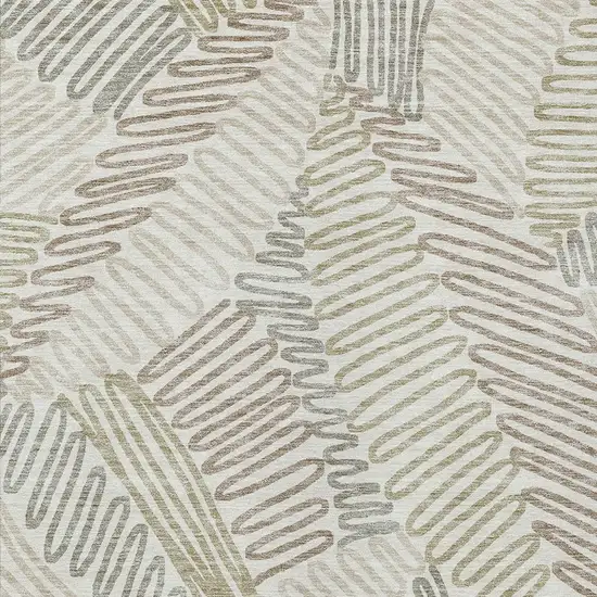 Ivory Gray And Brown Floral Washable Indoor Outdoor Area Rug Photo 6