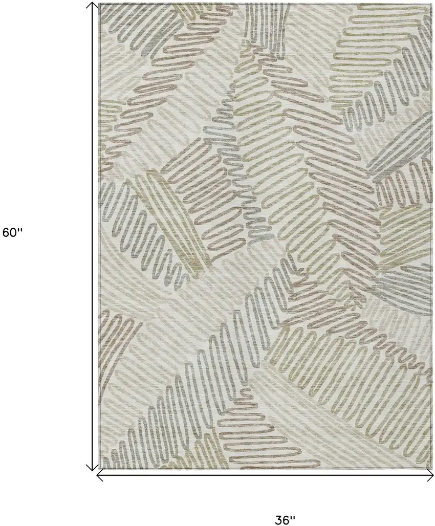 Ivory Gray And Brown Floral Washable Indoor Outdoor Area Rug Photo 3