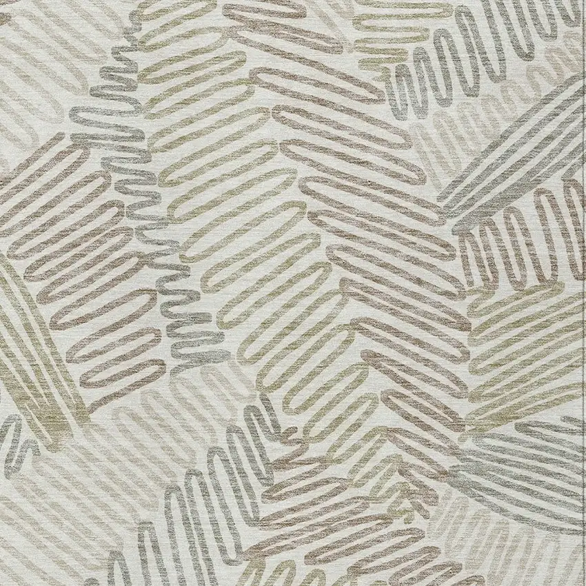 Ivory Gray And Brown Floral Washable Indoor Outdoor Area Rug Photo 6
