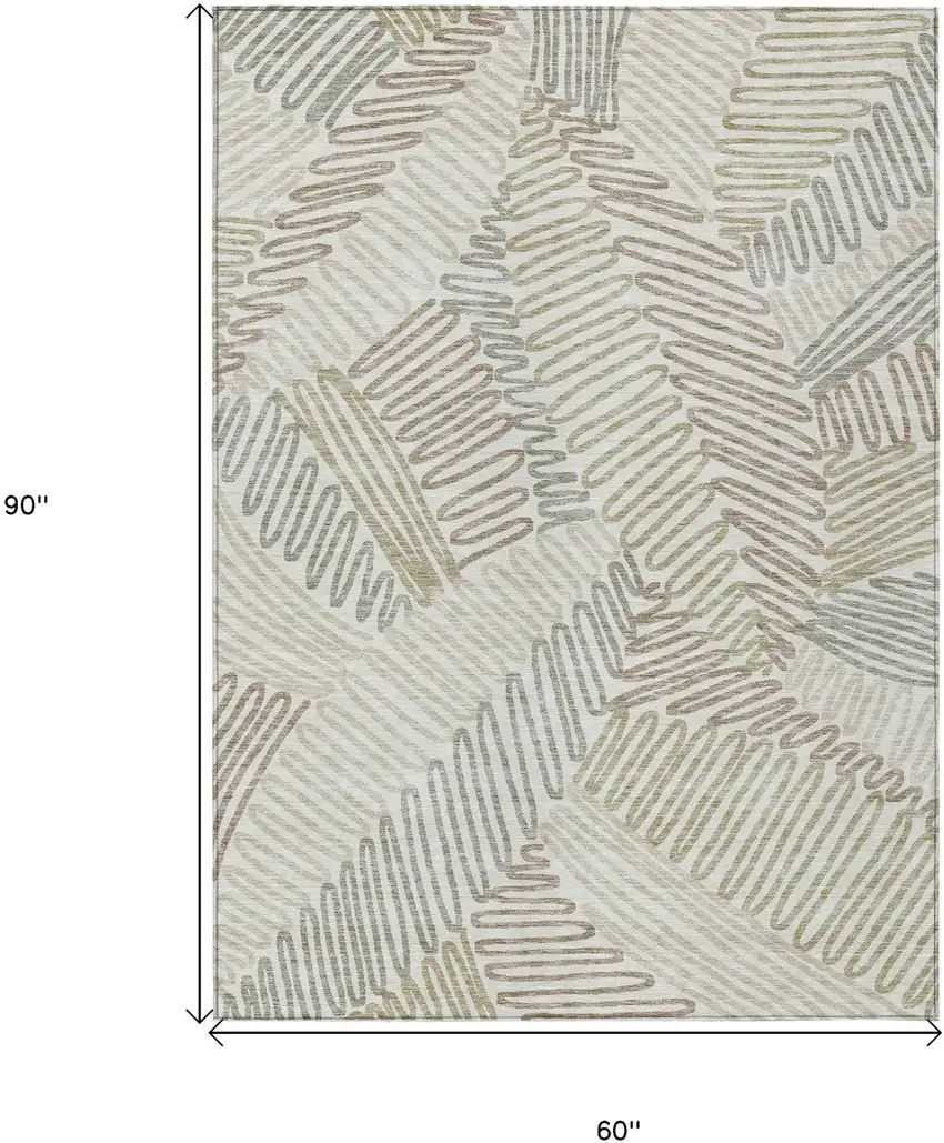 Ivory Gray And Brown Floral Washable Indoor Outdoor Area Rug Photo 3