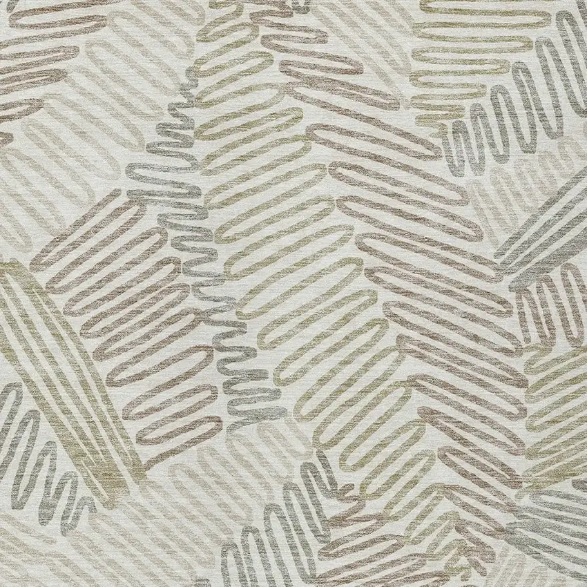 Ivory Gray And Brown Floral Washable Indoor Outdoor Area Rug Photo 6