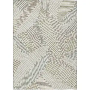 Photo of Ivory Gray And Brown Floral Washable Indoor Outdoor Area Rug