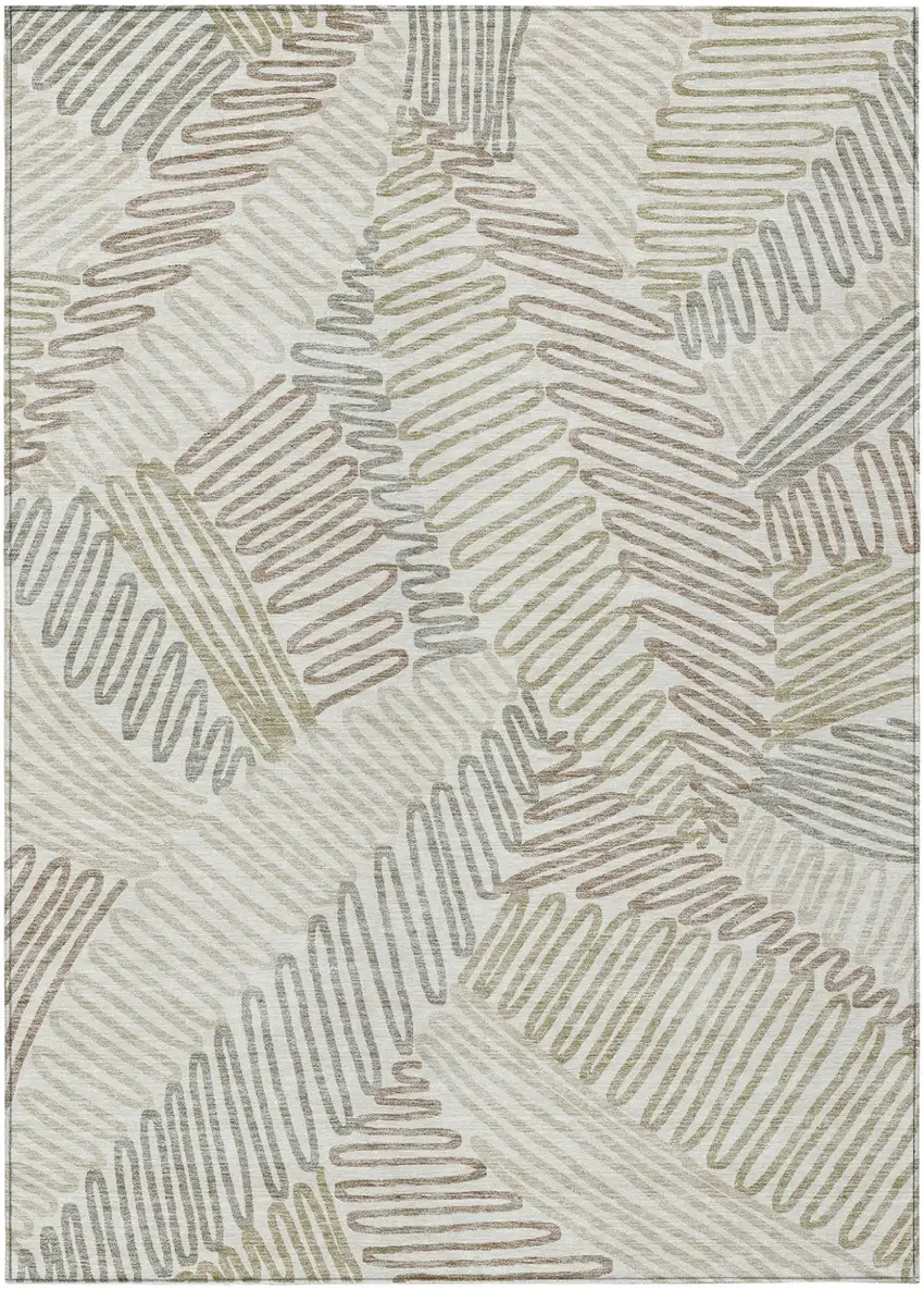 Ivory Gray And Brown Floral Washable Indoor Outdoor Area Rug Photo 1