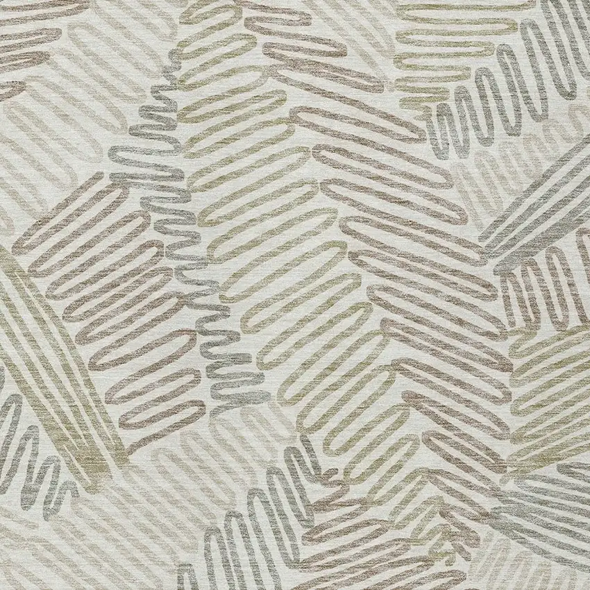 Ivory Gray And Brown Floral Washable Indoor Outdoor Area Rug Photo 4