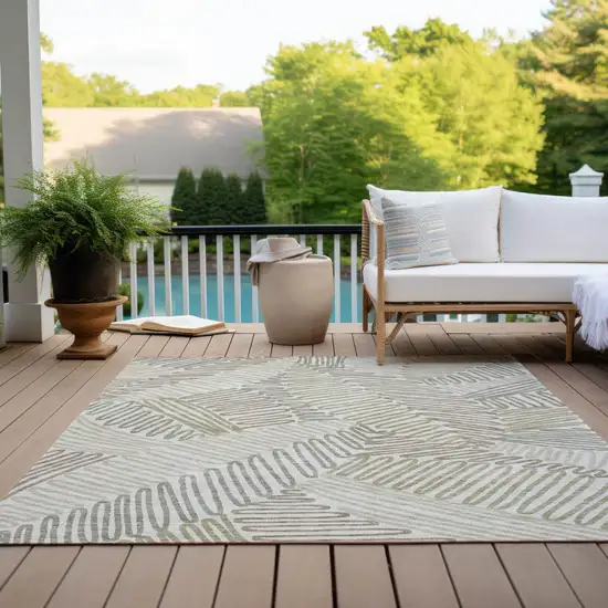 Ivory Gray And Brown Floral Washable Indoor Outdoor Area Rug Photo 9