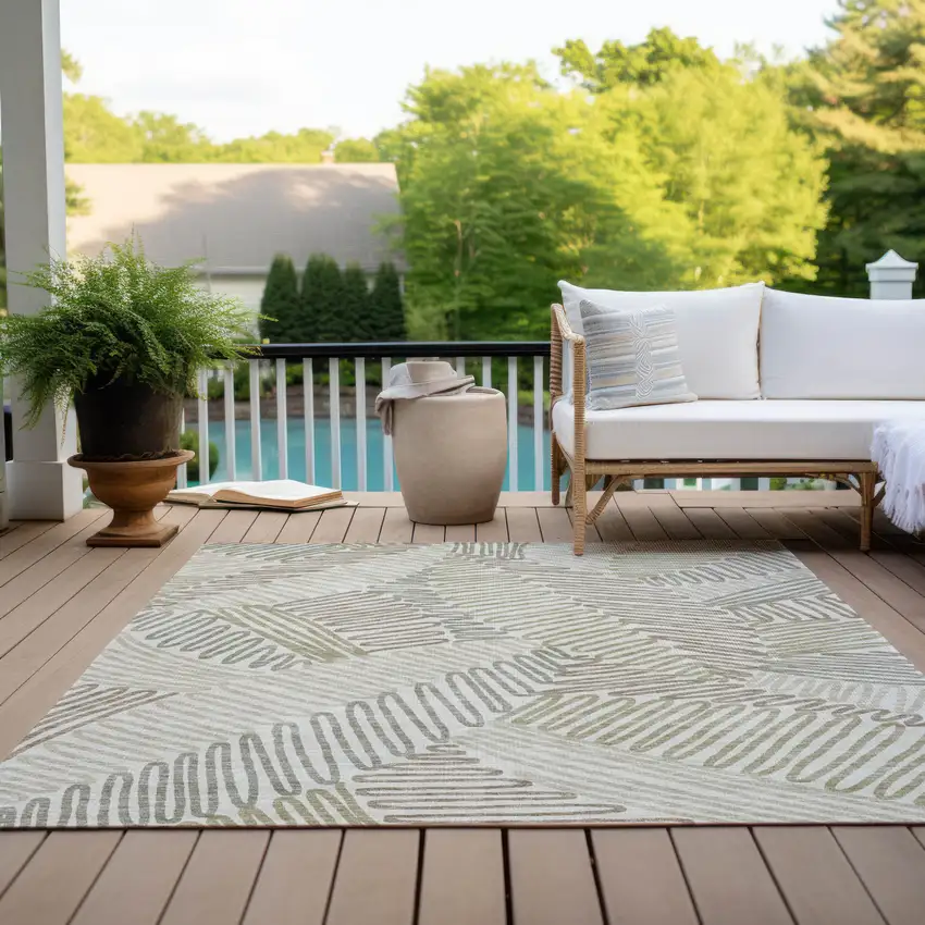Ivory Gray And Brown Floral Washable Indoor Outdoor Area Rug Photo 9