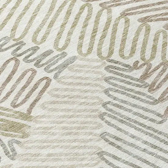 Ivory Gray And Brown Floral Washable Indoor Outdoor Area Rug Photo 3