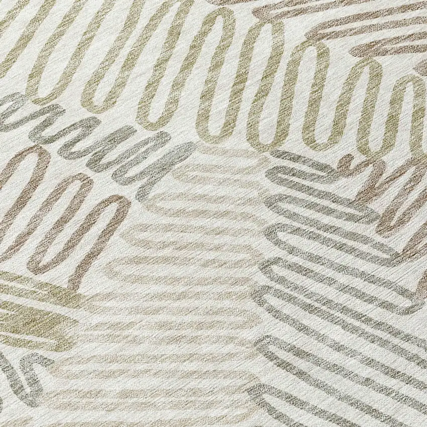 Ivory Gray And Brown Floral Washable Indoor Outdoor Area Rug Photo 3