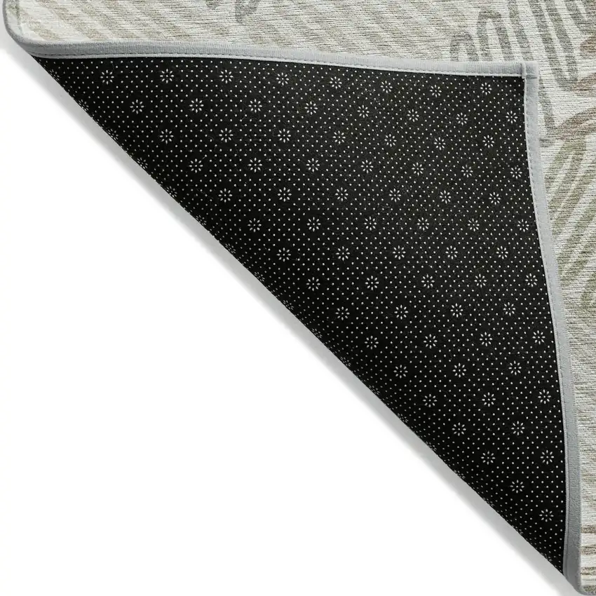 Ivory Gray And Brown Floral Washable Indoor Outdoor Area Rug Photo 2