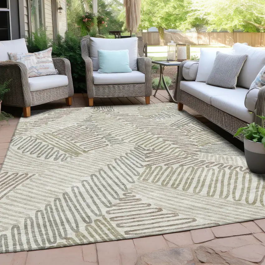 Ivory Gray And Brown Floral Washable Indoor Outdoor Area Rug Photo 8