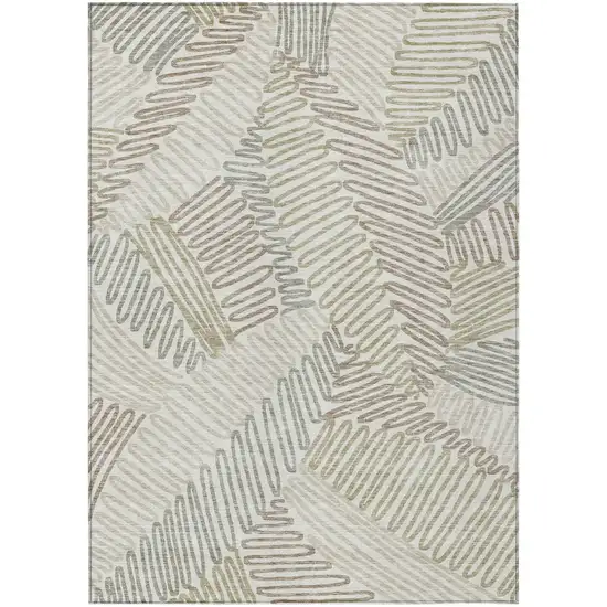 Ivory Gray And Brown Floral Washable Indoor Outdoor Area Rug Photo 2