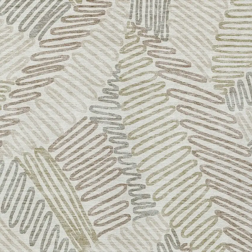 Ivory Gray And Brown Floral Washable Indoor Outdoor Area Rug Photo 6