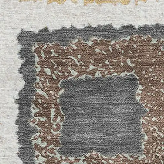 Ivory Gray And Brown Geometric Washable Area Rug With UV Protection Photo 3