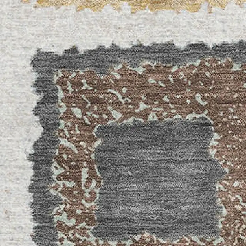 Ivory Gray And Brown Geometric Washable Area Rug With UV Protection Photo 3