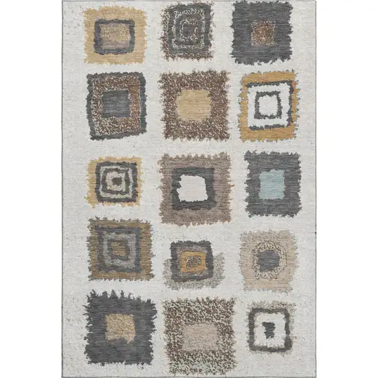 Ivory Gray And Brown Geometric Washable Area Rug With UV Protection Photo 1
