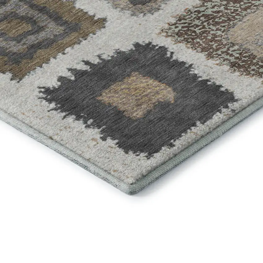 Ivory Gray And Brown Geometric Washable Area Rug With UV Protection Photo 8