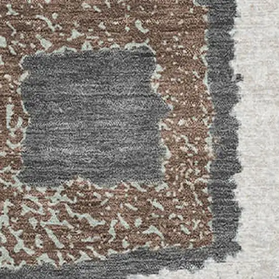 Ivory Gray And Brown Geometric Washable Area Rug With UV Protection Photo 3